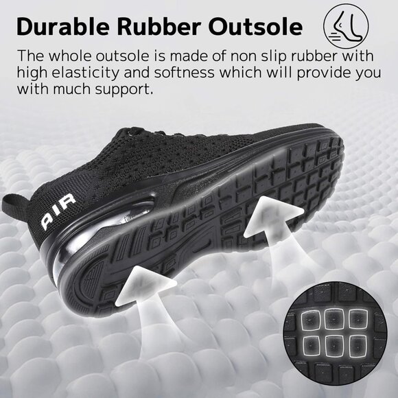 Brand New Women All Black Rubber Running Shoes Air Cushion Mesh Sneakers Gym - Picture 3 of 7